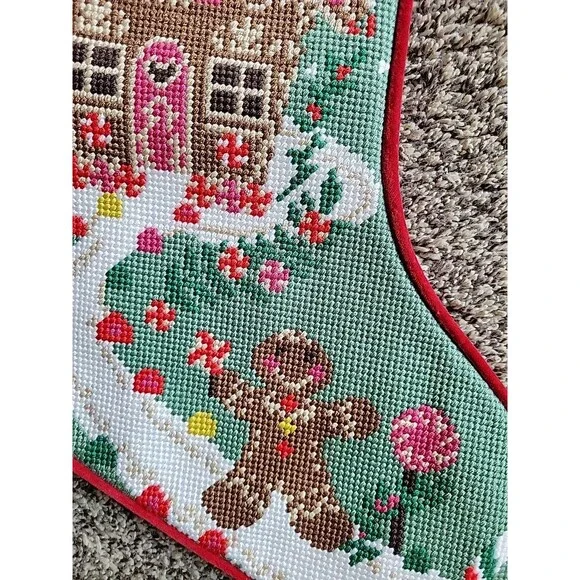 Lands' End Christmas Stocking Shelia monogram Gingerbread House Red C7 - Picture 5 of 6